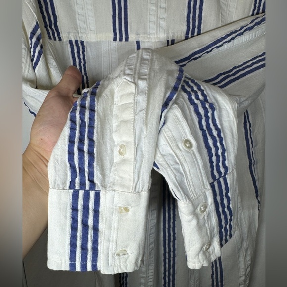 Boden Navy Blue White Striped Textured Longline Button Shirt Tunic Top Size 4 - Picture 9 of 14